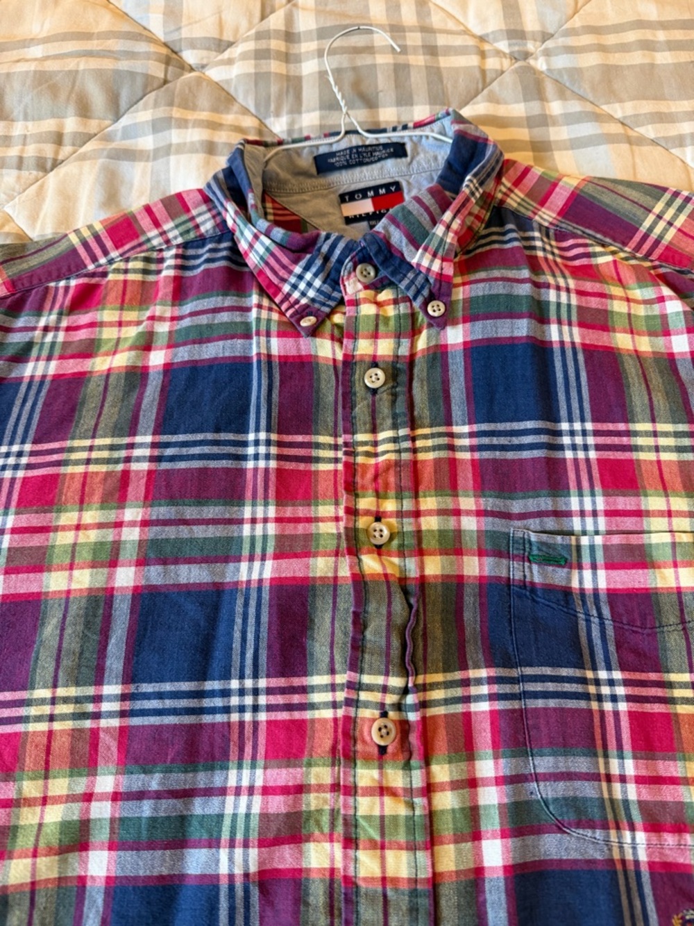 Tommy Hilfiger Men’s Plaid Button-Down Shirt - Pink, Navy, Green
